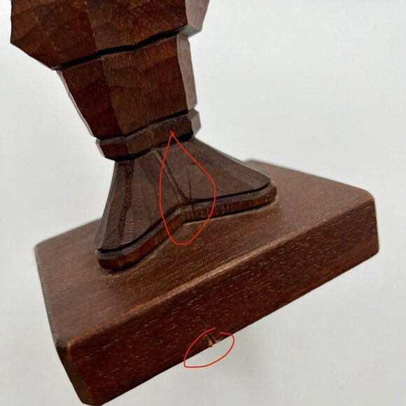 Vintage Hand Carved Brown Wooden Folk Art Figurine Rustic Man Mid Century Statue - Picture 7 of 10